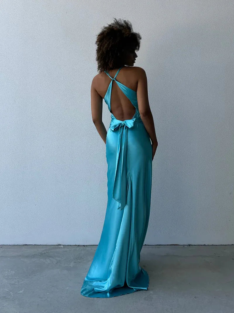 Weitese Dress Elegant V Neck Simple Prom Dress Mermaid/Trumpet Sleeveless Floor-Length Solid Color Maxi Dress